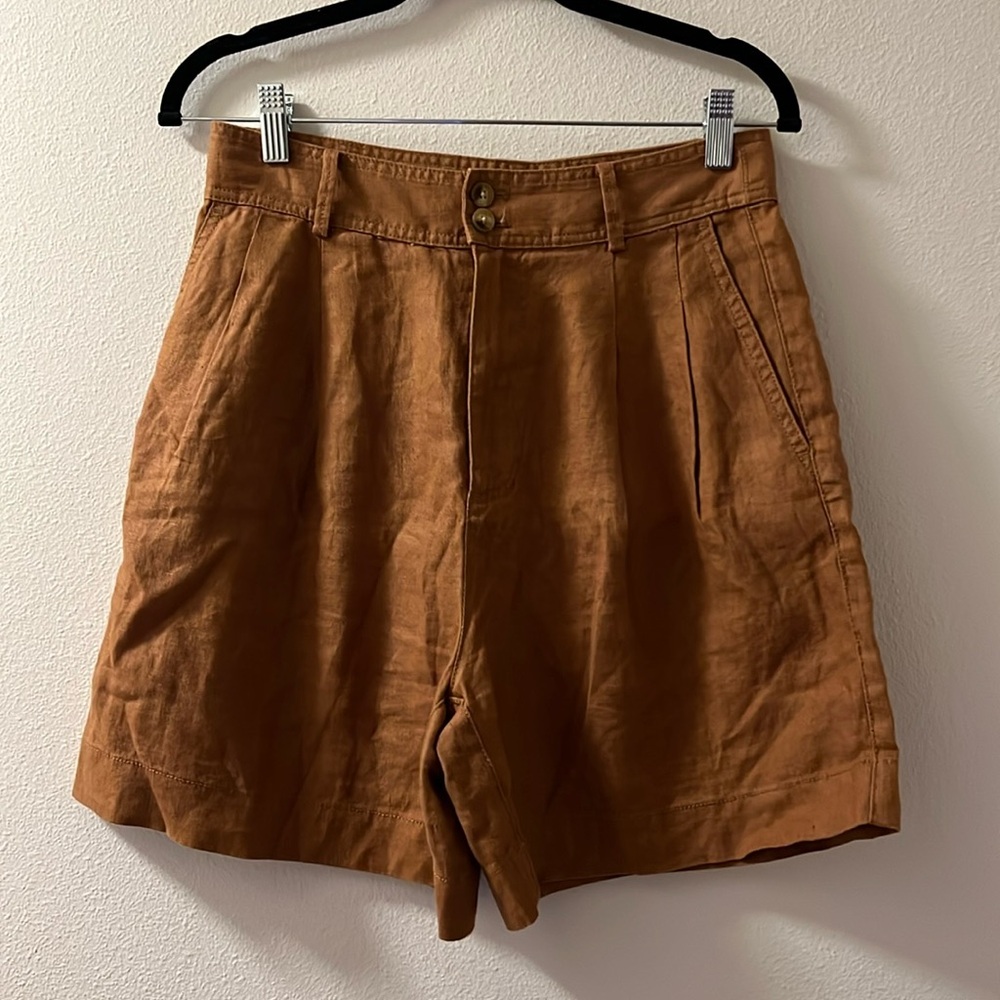 Madewell 100% linen high waisted shorts SIZE 4 caramel color